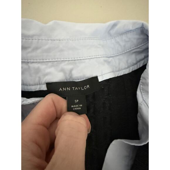 Ann Taylor Business Casual Gray Cable Knit Sweater Blue Button-up Layered Look S - Picture 5 of 6